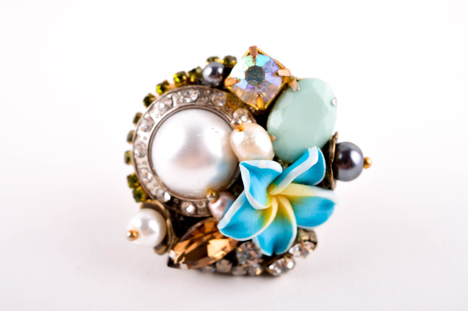 Женское кольцо хенд мейд красивое кольцо бижутерия с жемчугом оригинальная фото 3