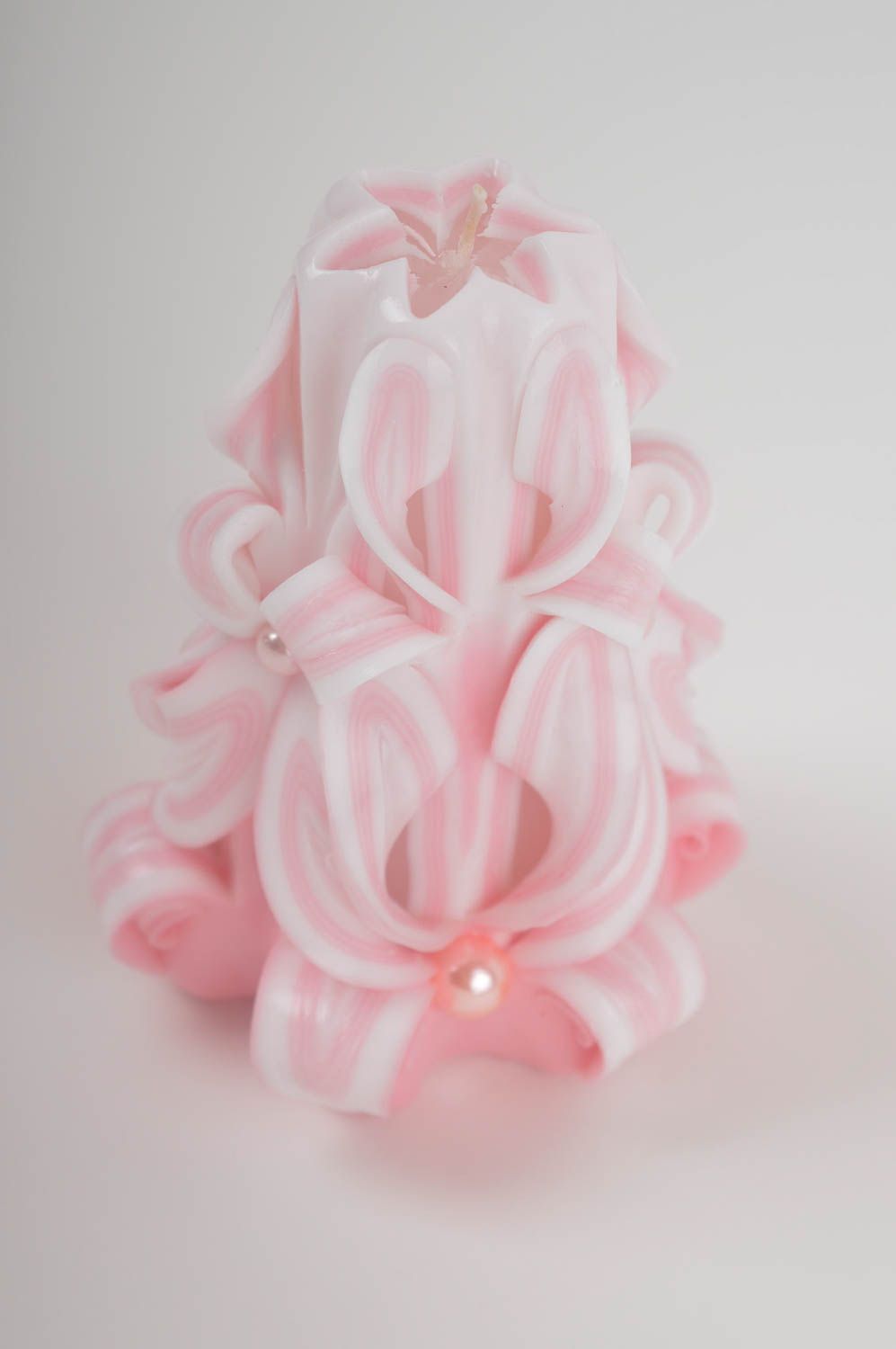 Pink carved pillar candle for girl's room women gift 5,12 inches, 1,36 lb photo 3