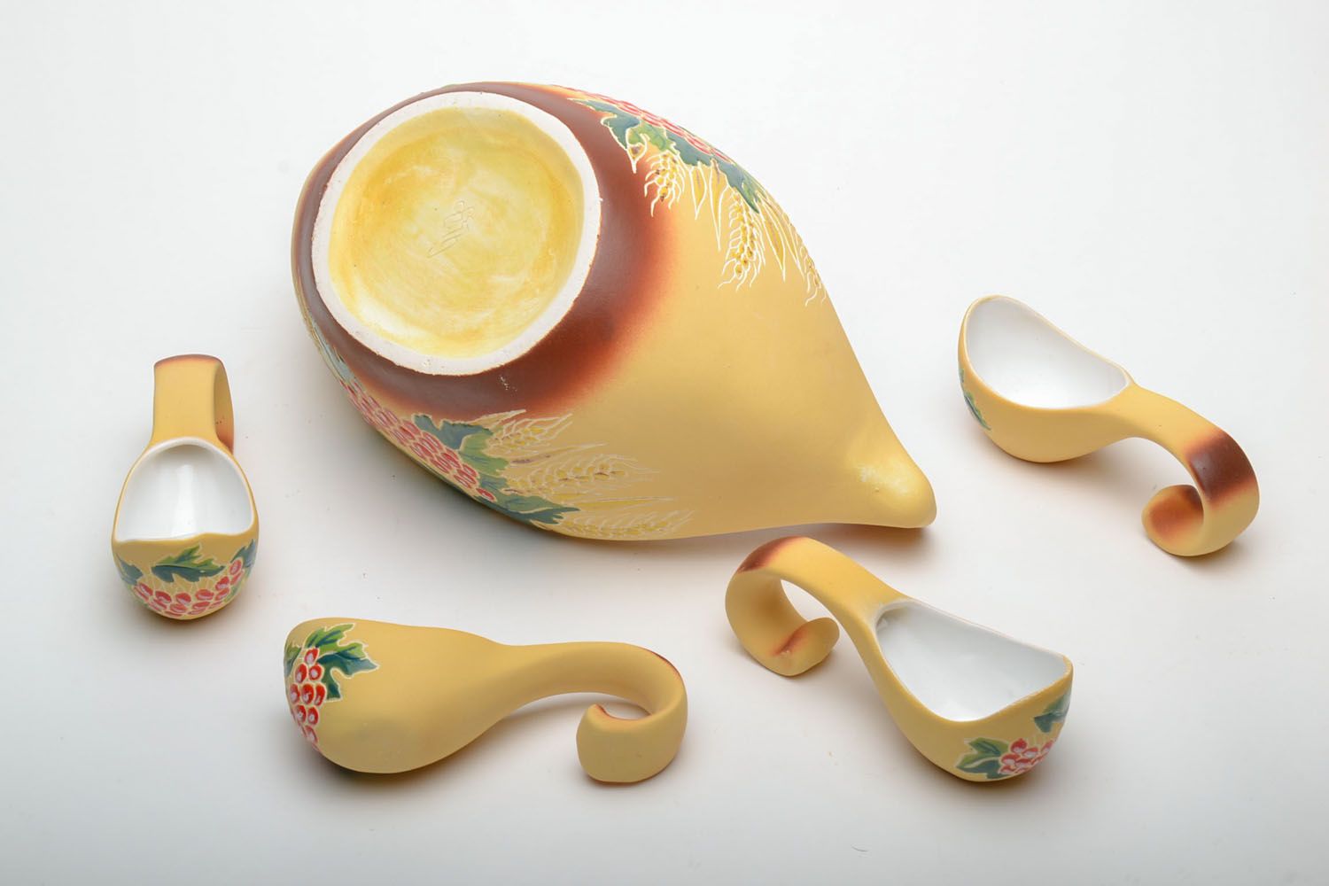 Decorative ceramic soup bowl ceramic table centerpiece with four ceramic spoons photo 3