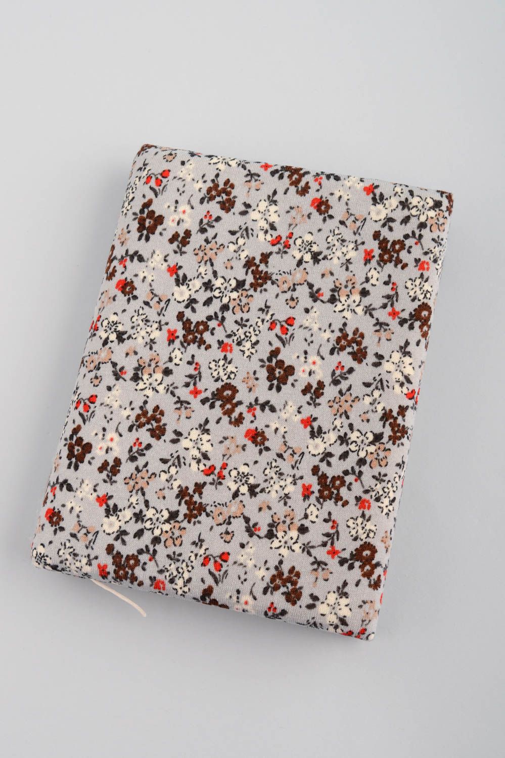 Handmade designer notebook with gray fabric cover with floral pattern photo 2