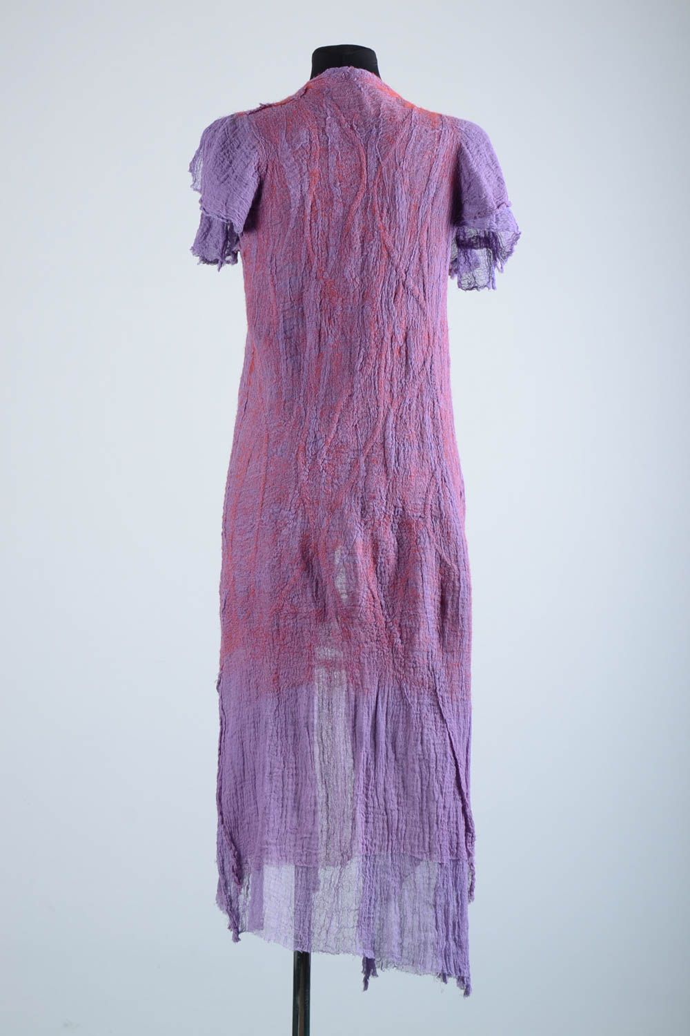 Manteau été femme fait main Manteau laine violet manches courtes Vêtement femme photo 4