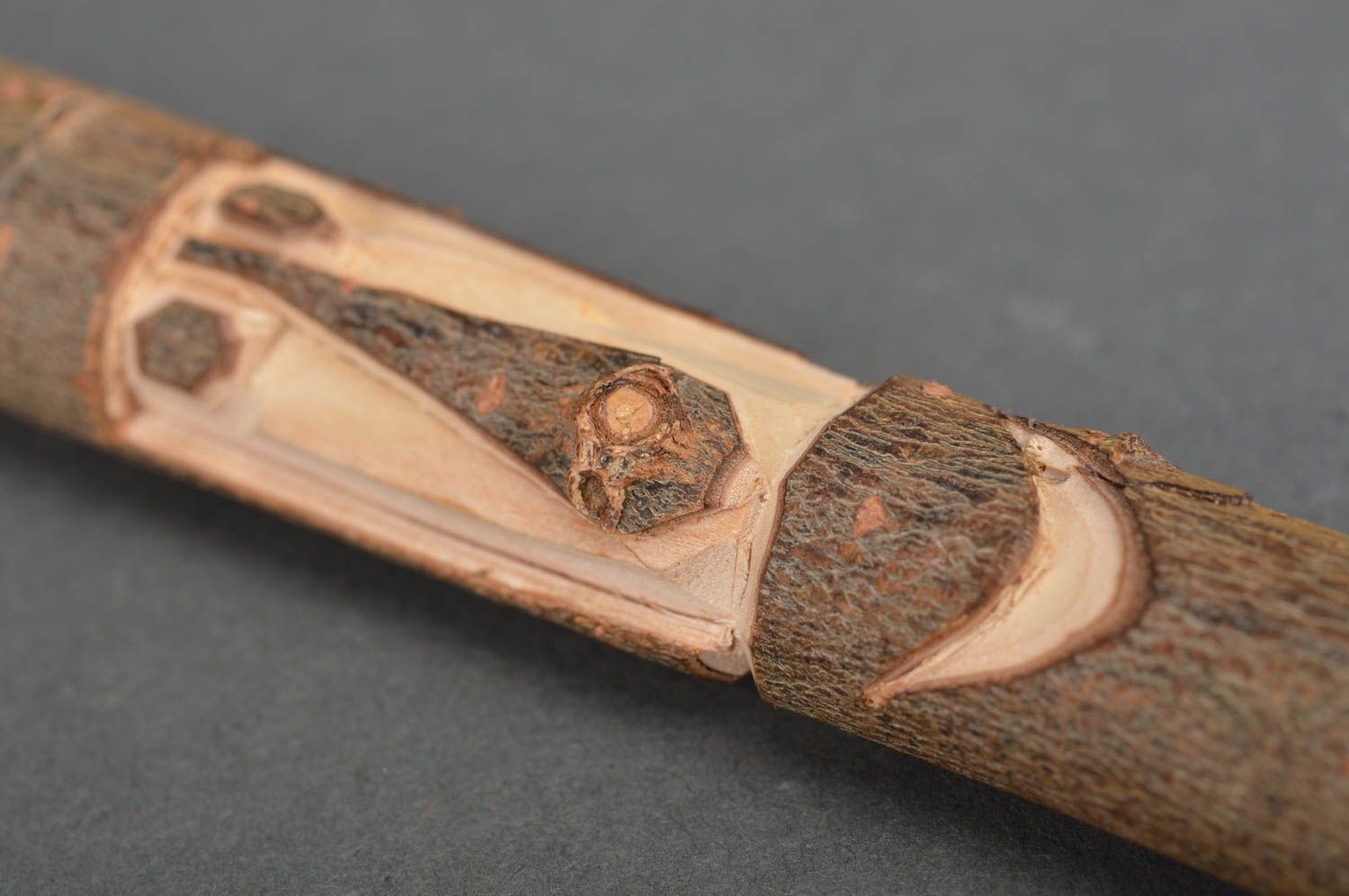 Резная оригинальная деревянная ручка ручной работы с пастой Улыбающийся дед фото 4