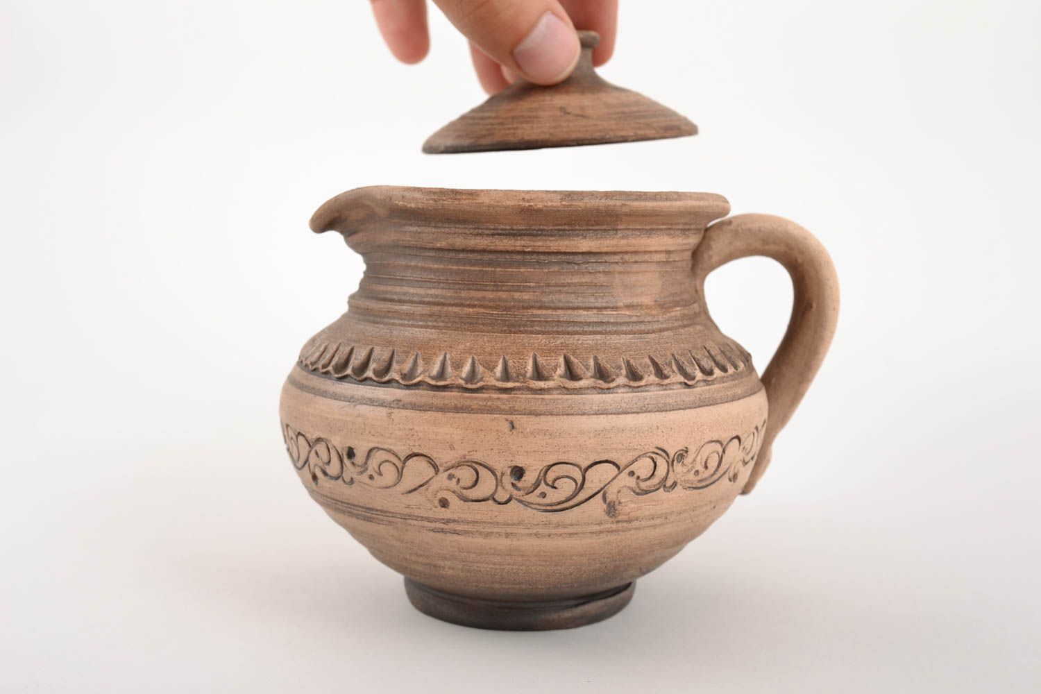 Beautiful homemade small ceramic pot for sour cream 500 ml photo 5