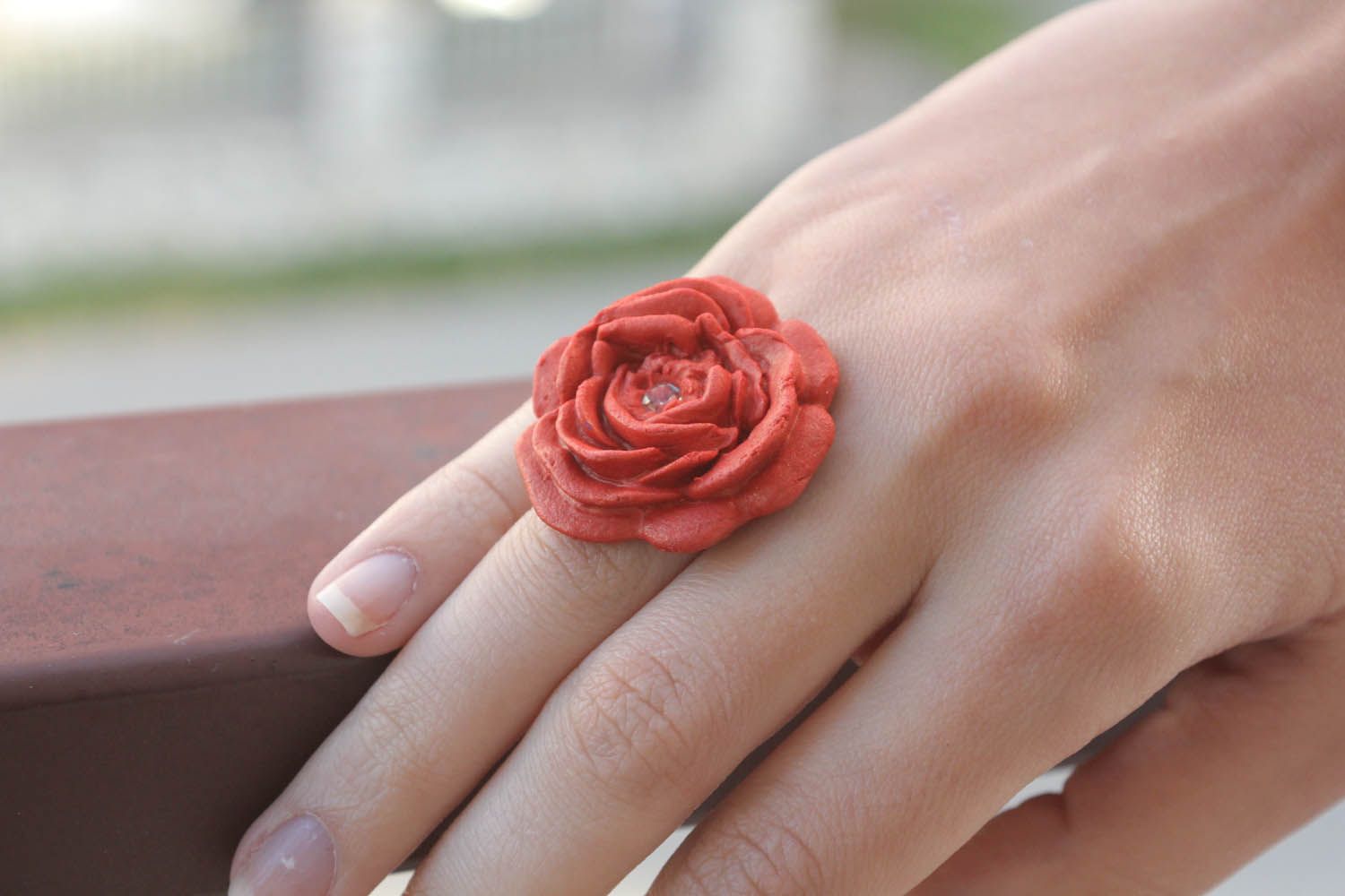 Кольцо-цветок из полимерной глины  фото 1