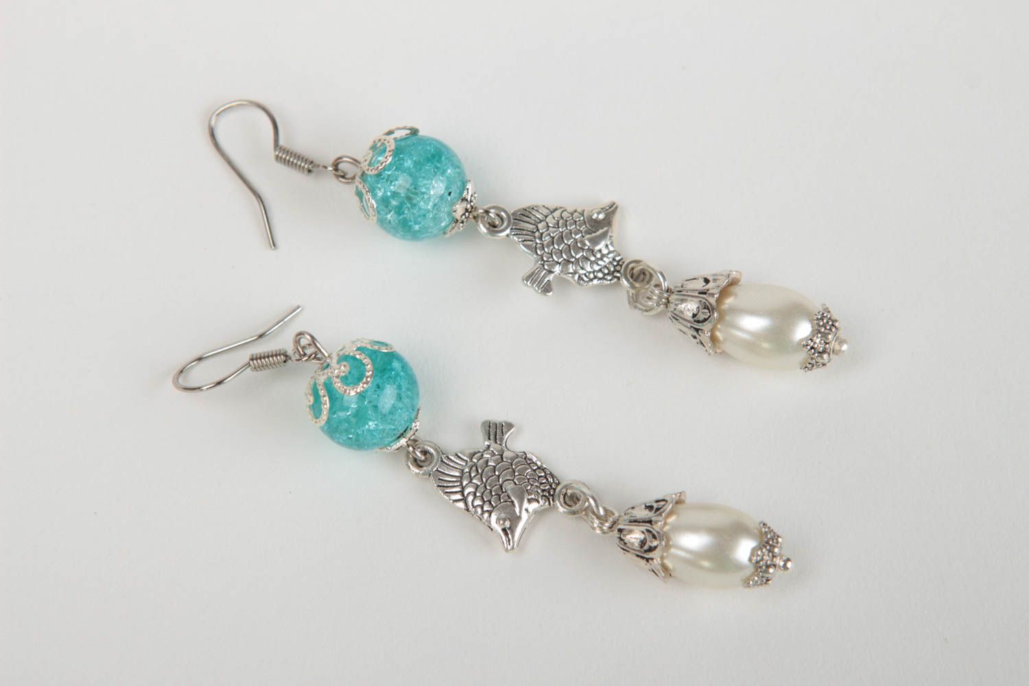 Handmade metal earrings beaded stylish accessories cute beautiful jewelry photo 2