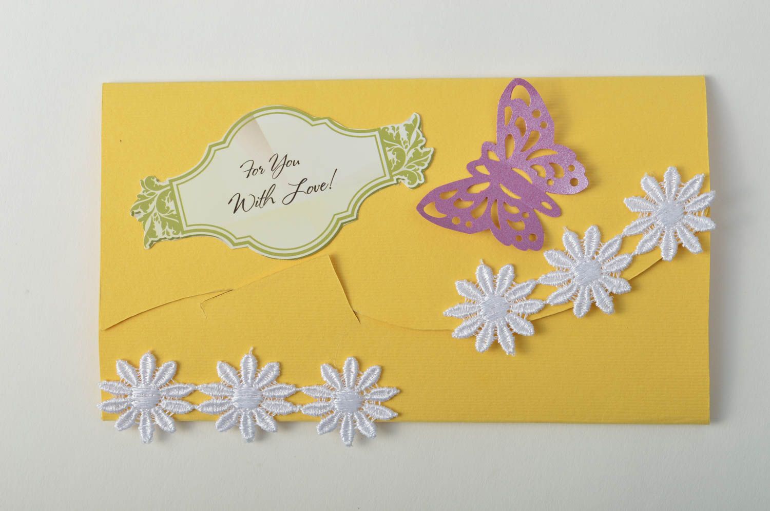 Enveloppe cadeau faite main Enveloppe carton jaune décorée Emballage cadeau photo 2