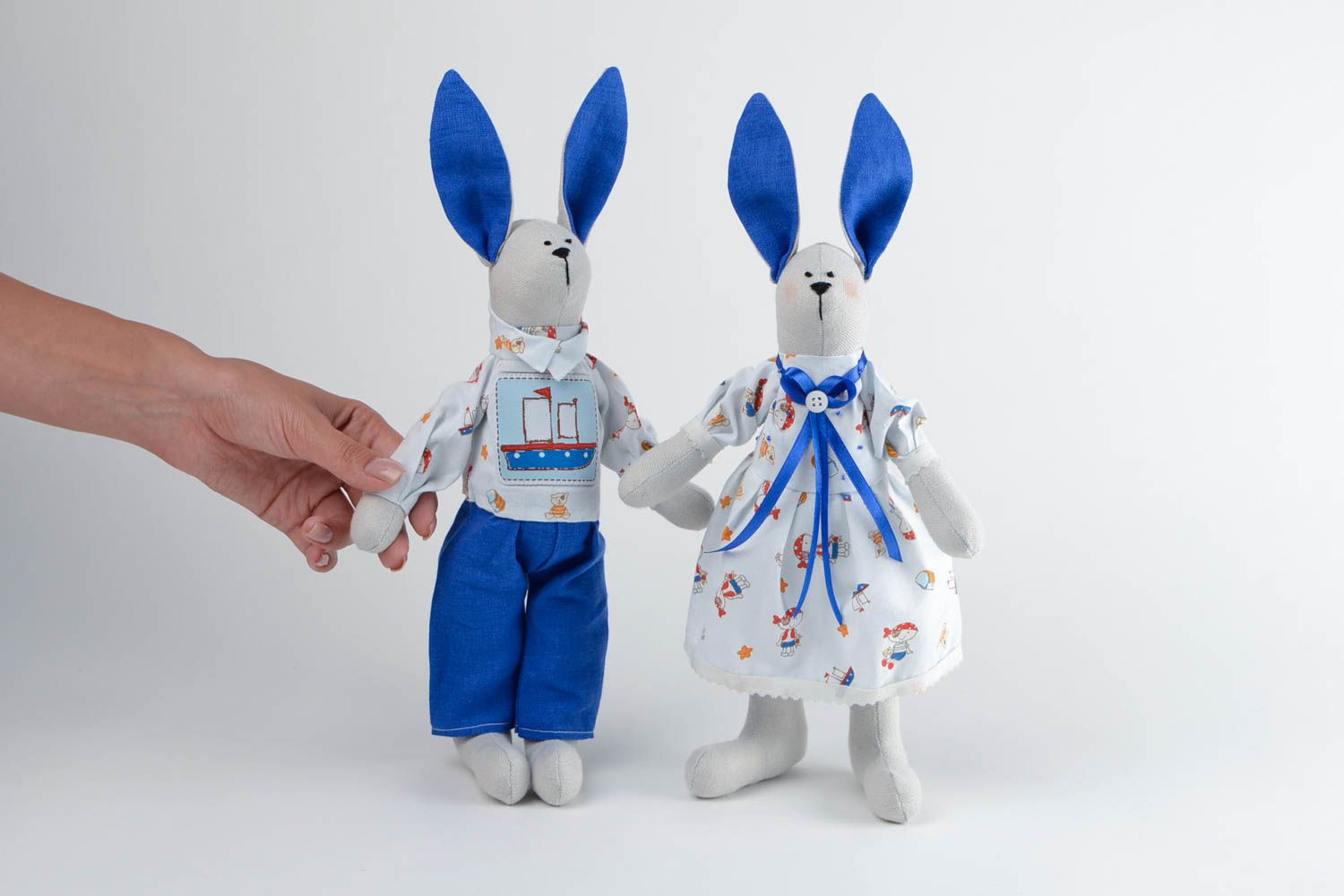 Jouets lapins en tissus Peluches faites main 2 pièces couple Déco maison photo 2