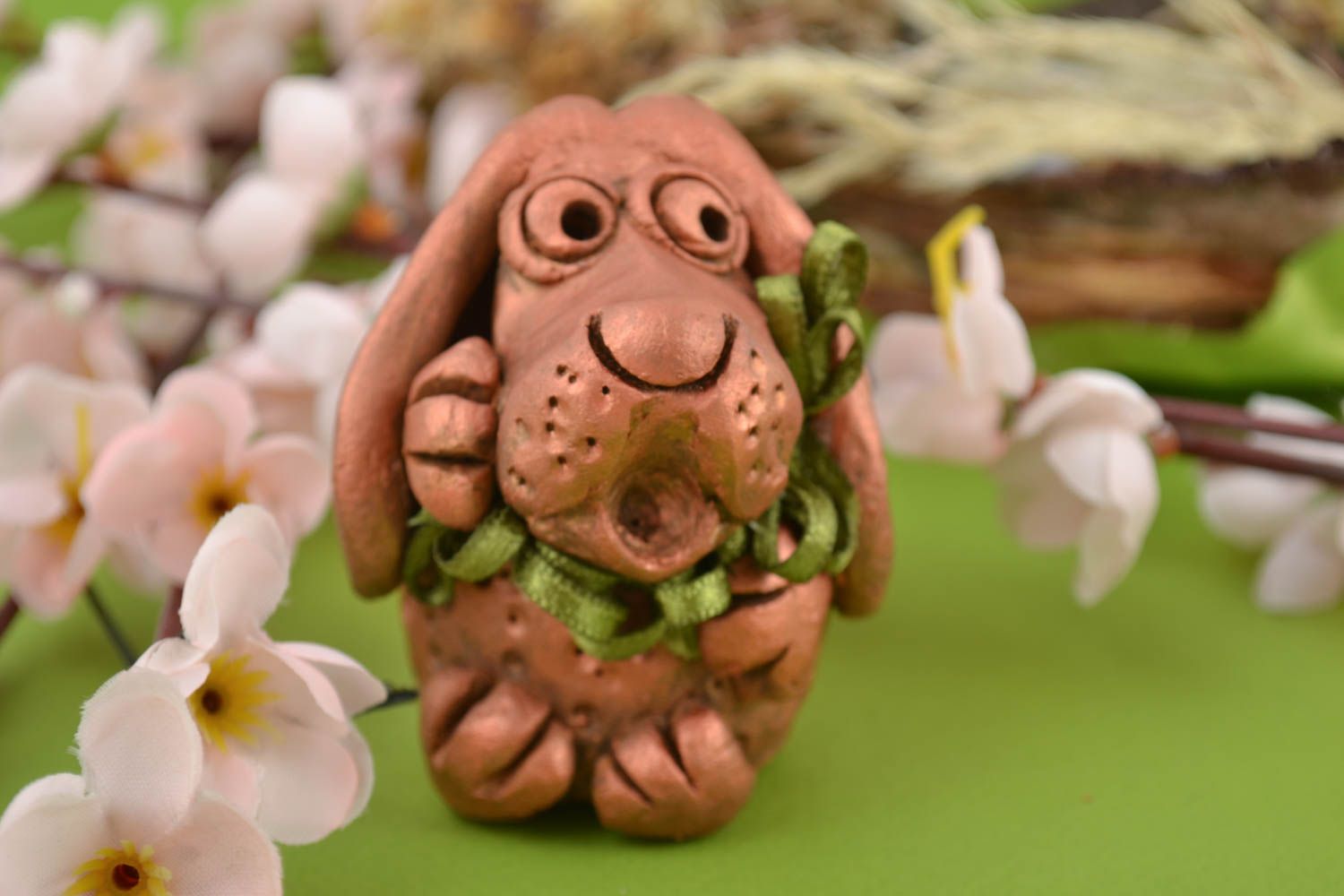 Statuetta cane in argilla fatta a mano figurina decorativa in ceramica 
 foto 1