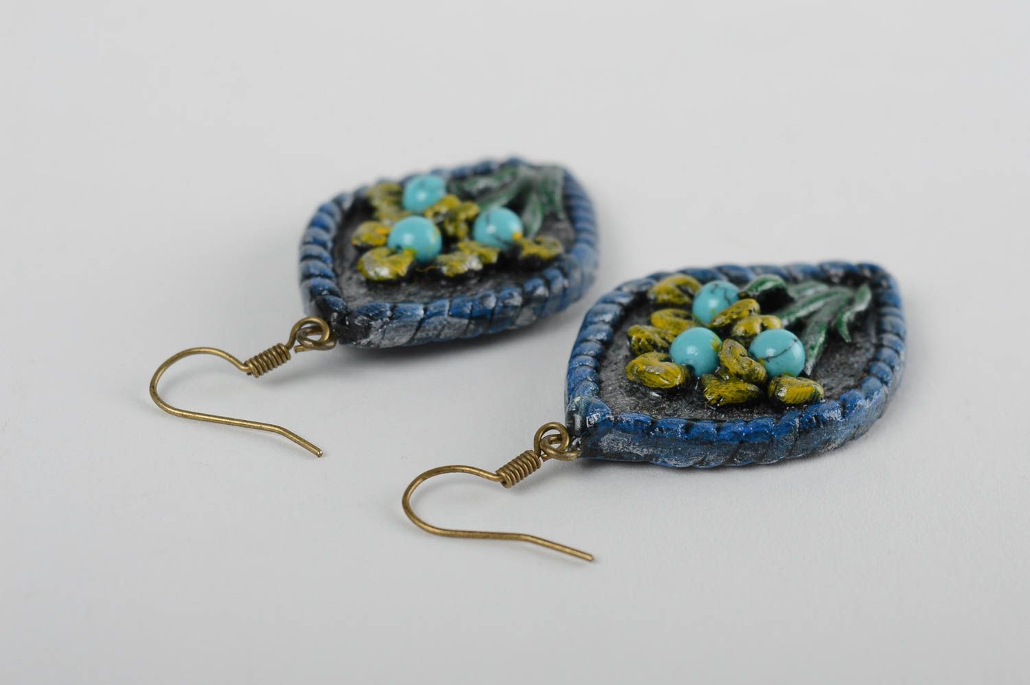 Handmade designer earrings jewelry with natural stone unusual earrings photo 3