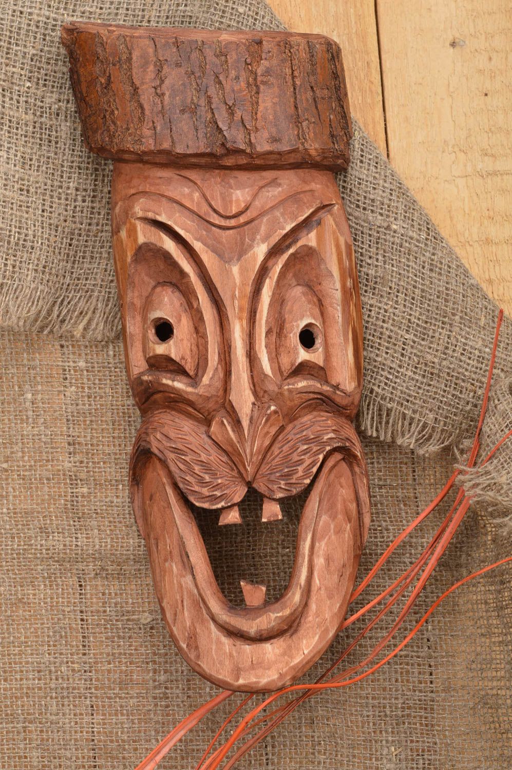 Handmade wall panel rustic home decor wooden mask for decorative use only photo 1