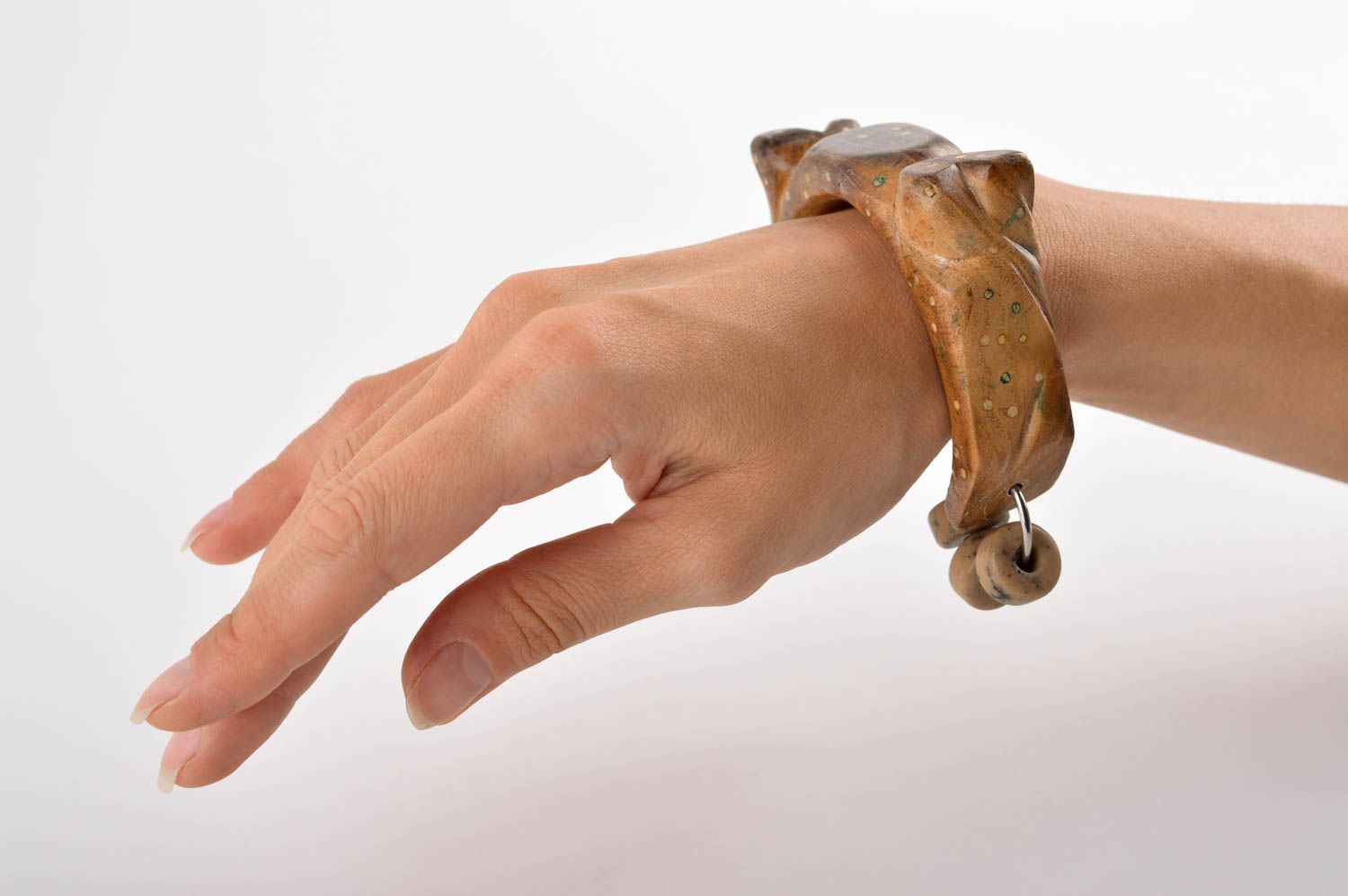 Bracciale di legno fatto a mano braccialetto chiaro da polso originale foto 5