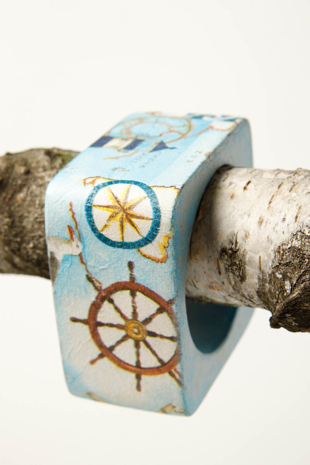 Armband Holz handgefertigt Designer Schmuck breites Armband in Blau schön foto 2