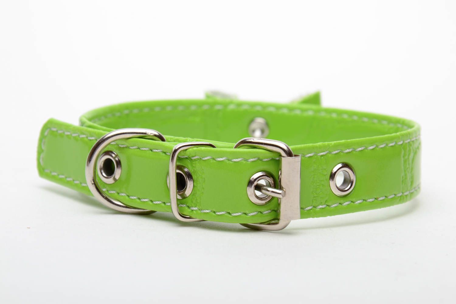Green leather dog collar photo 2