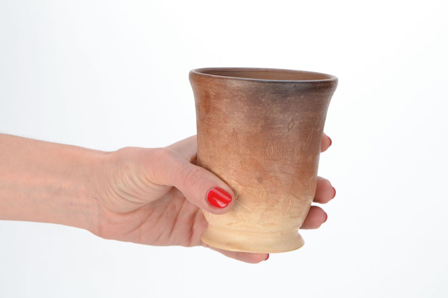 Handmade ceramic cup without handle and pattern photo 2