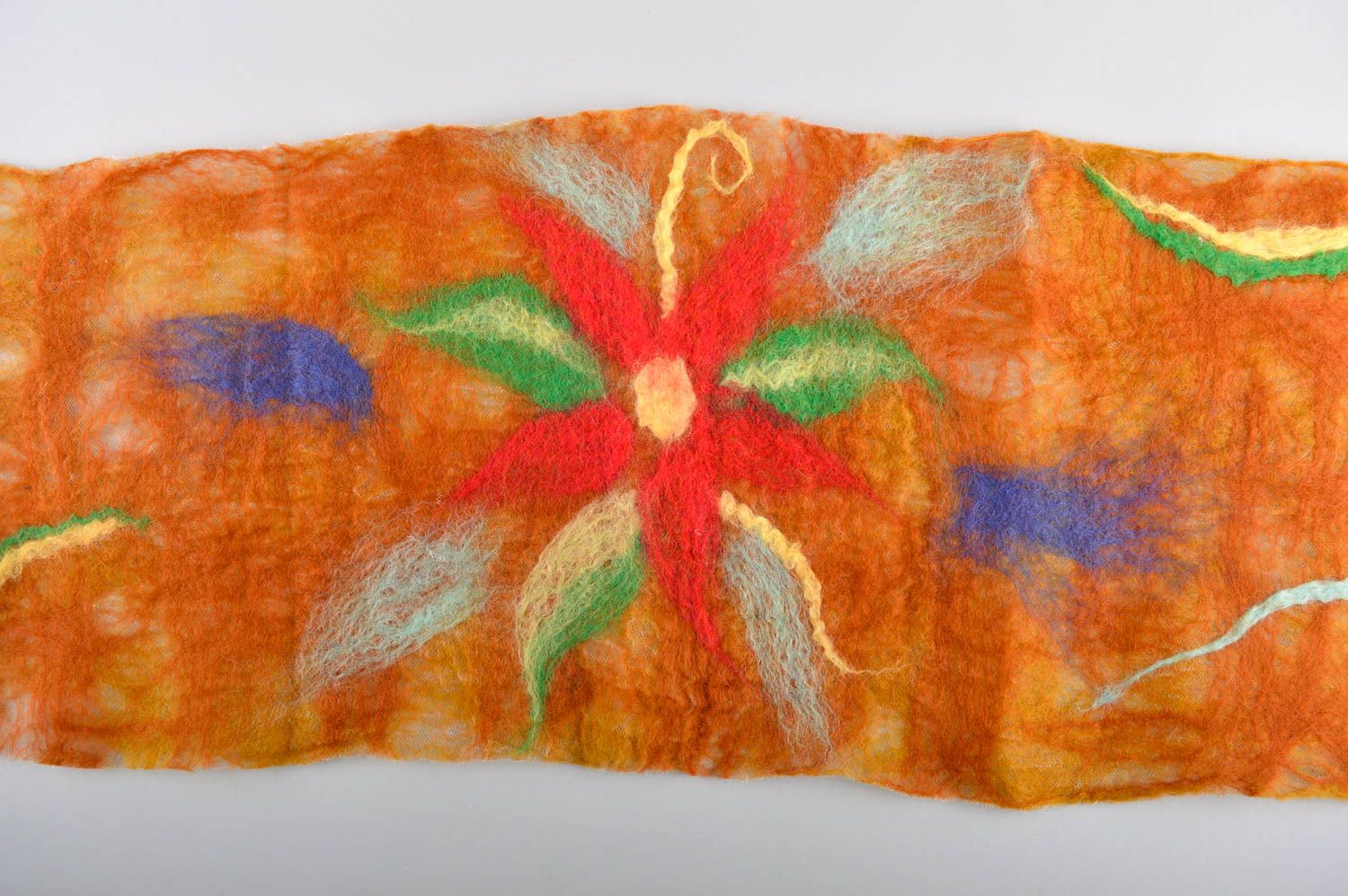 Handmade orange Damen Schal Accessoire für Frauen gemusterter Schal aus Wolle  foto 2