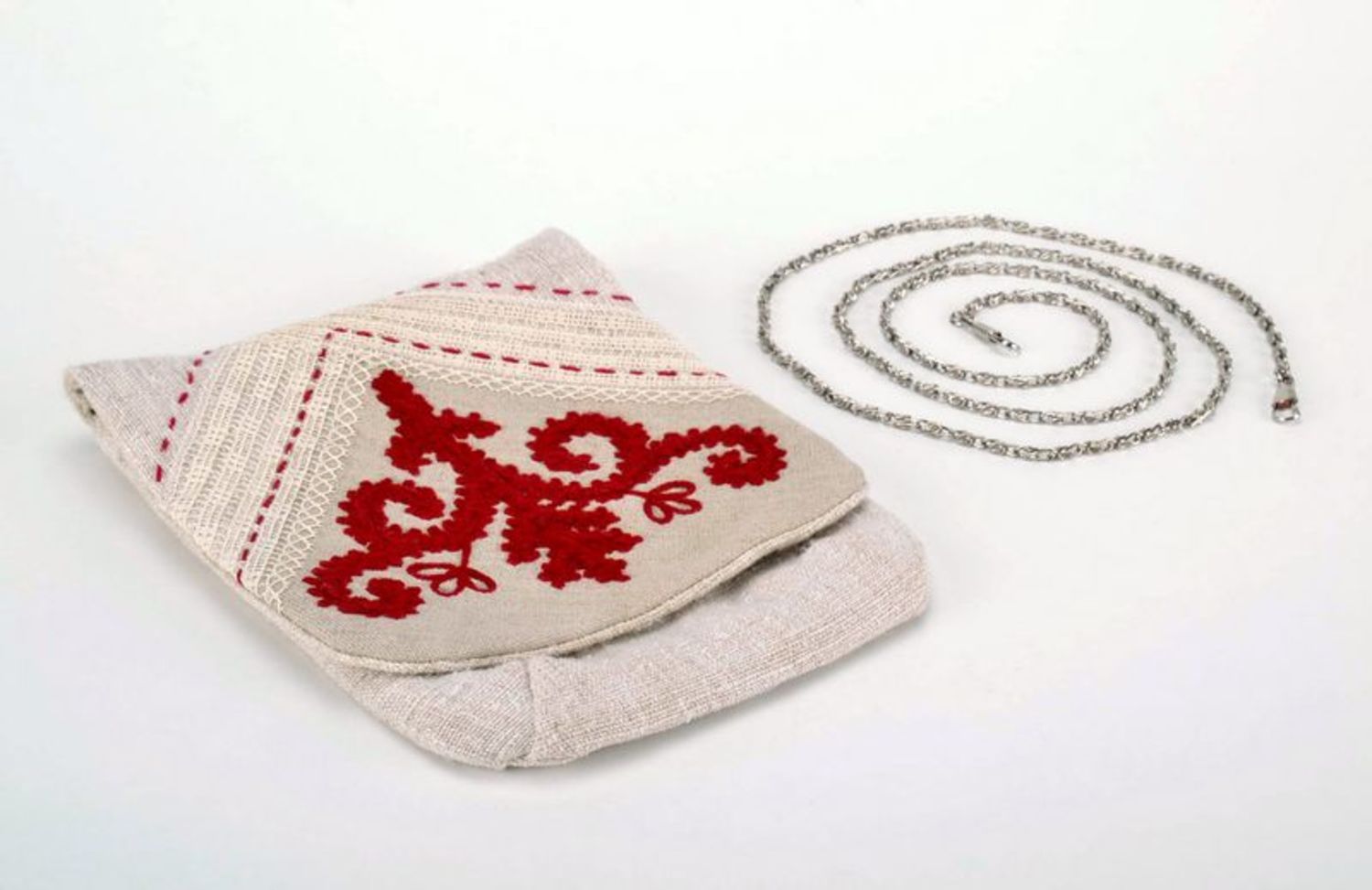 Handgemachte ethnische Schultertasche aus Leinen mit Ornament foto 1