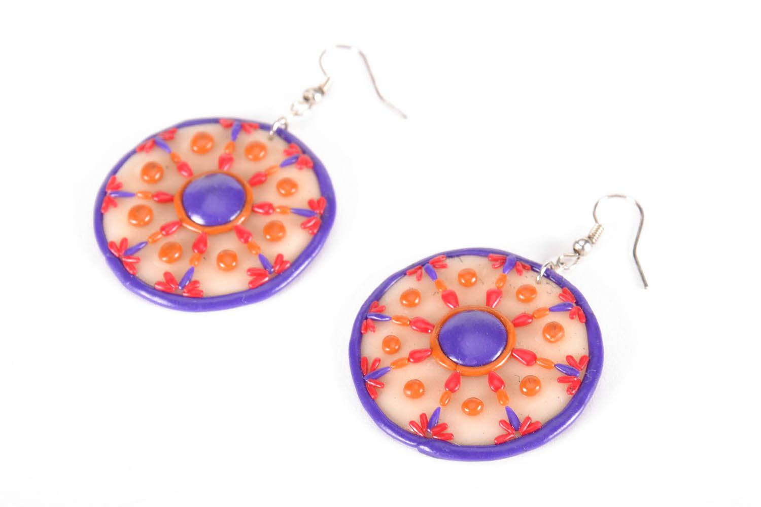 Round polymer clay earrings photo 1