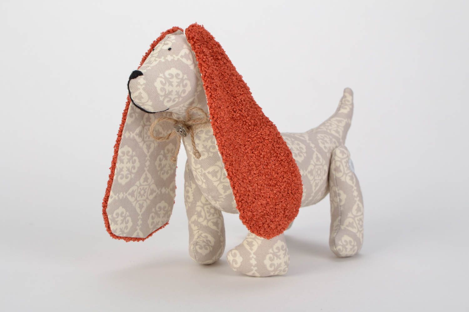 Unusual beautiful handmade natural fabric soft toy in the shape of dog for children photo 3