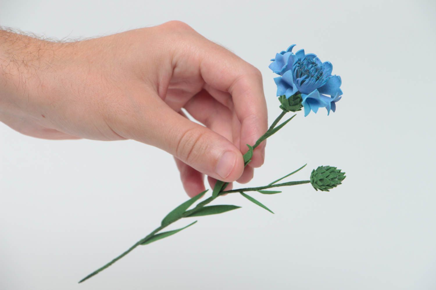 Unusual beautiful blue handmade plastic suede decorative flower  photo 5