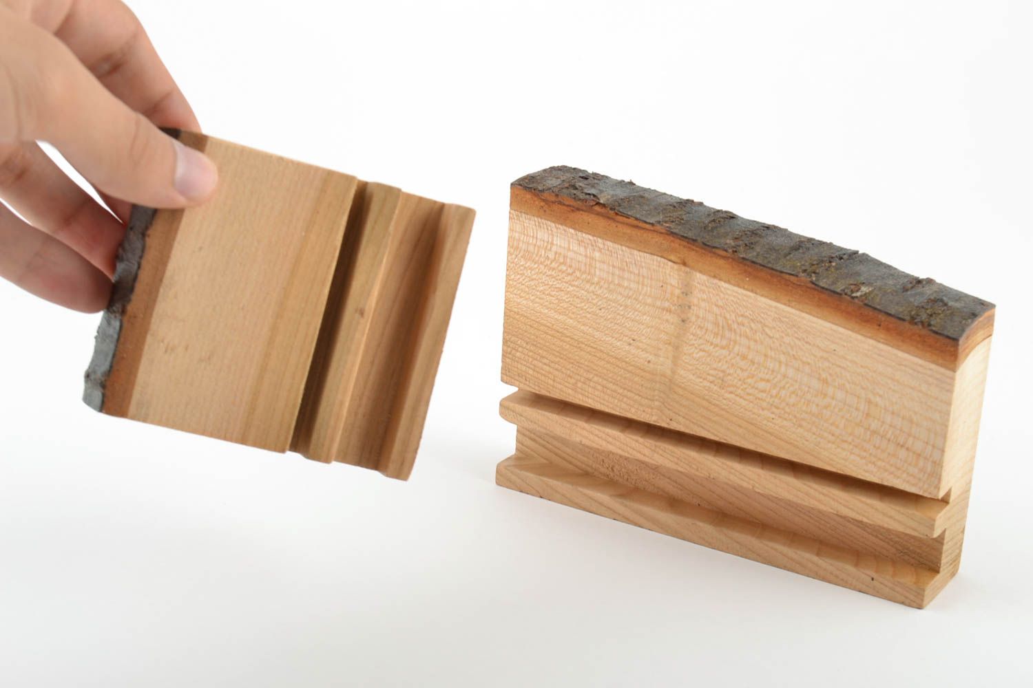 Supports pour tablette et portable en bois faits main 2 pièces écologiques photo 5