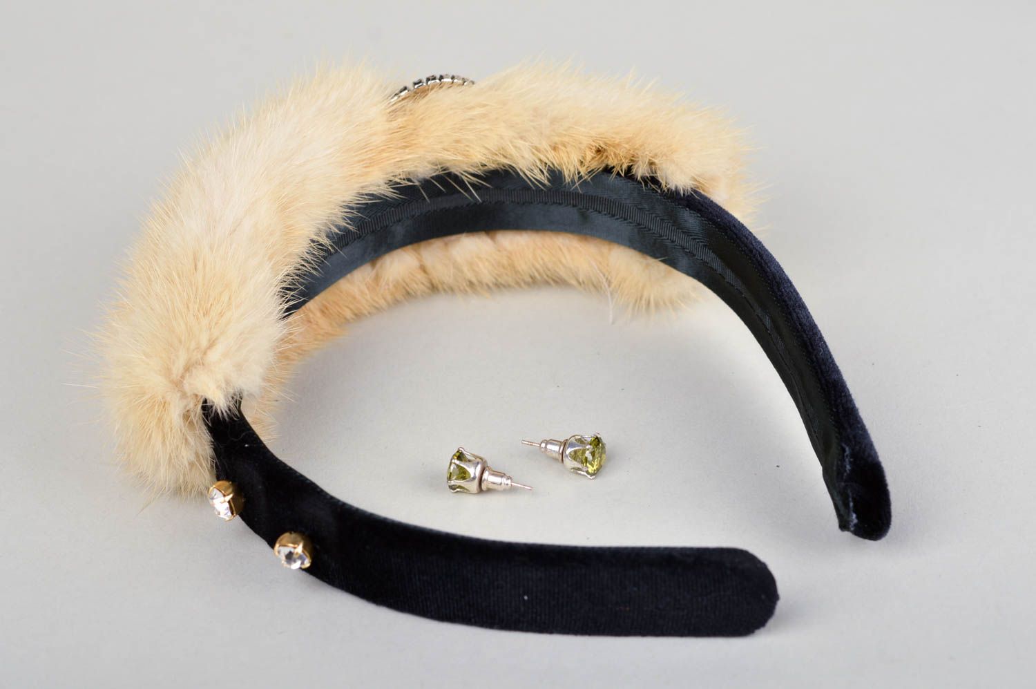 Women accessories handwork fur headband stud earrings designer fashion gift idea photo 5