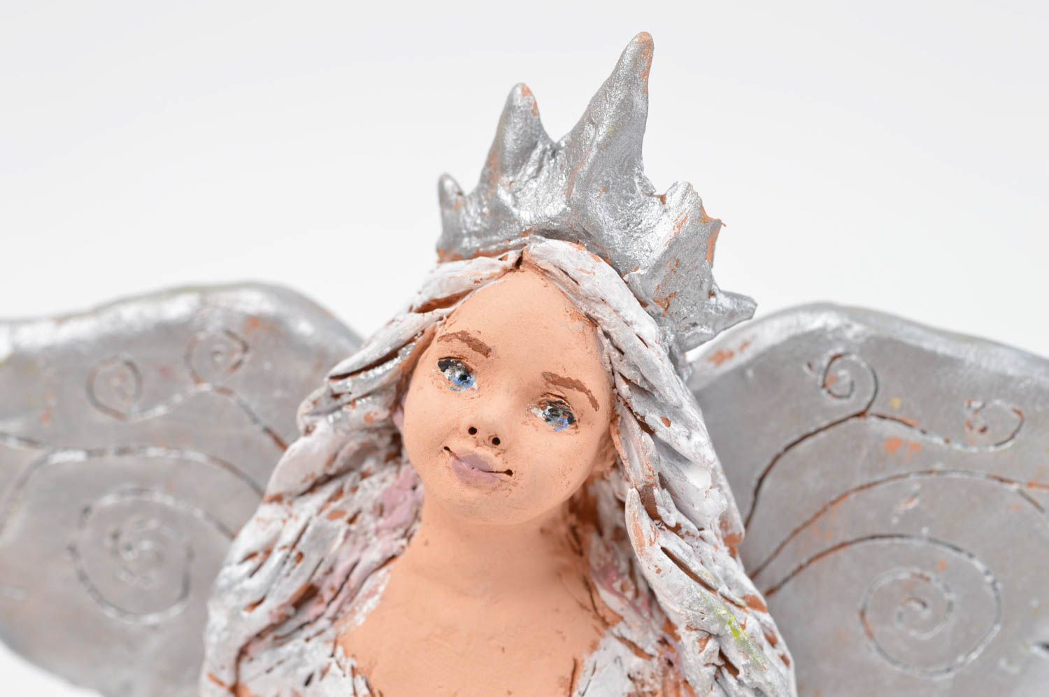 Figurine fée faite main Décoration de pot de fleur en argile peinte Idée déco photo 5