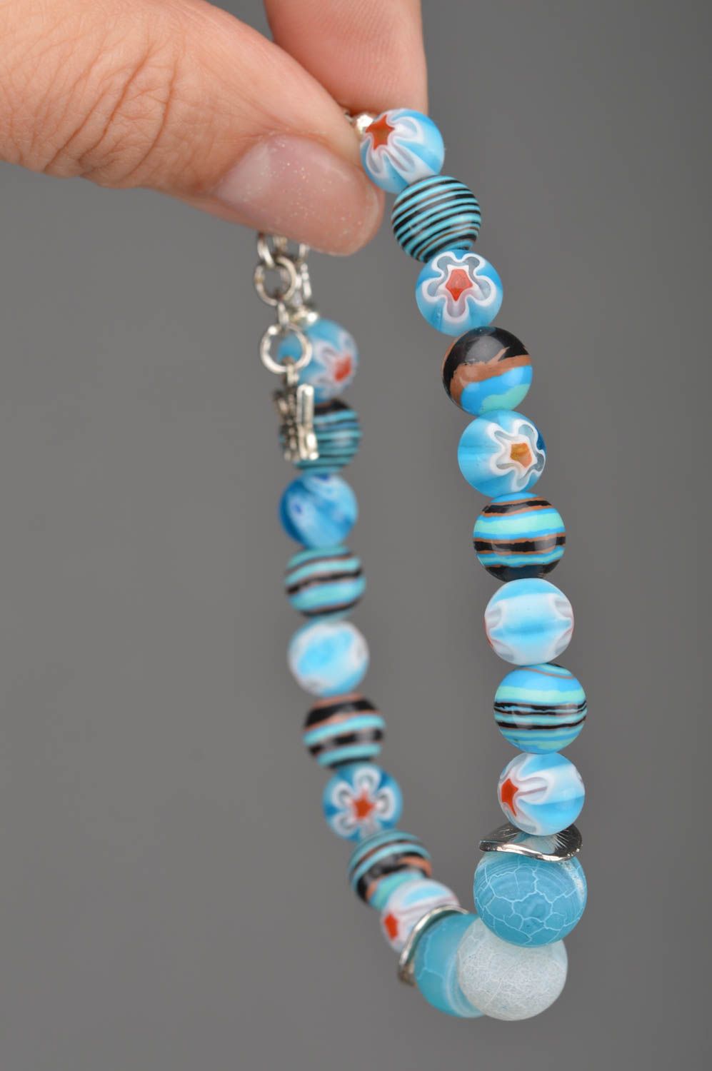 Bracelet de perles fantaisie bleu ciel fait main original stylé Fond de mer photo 5