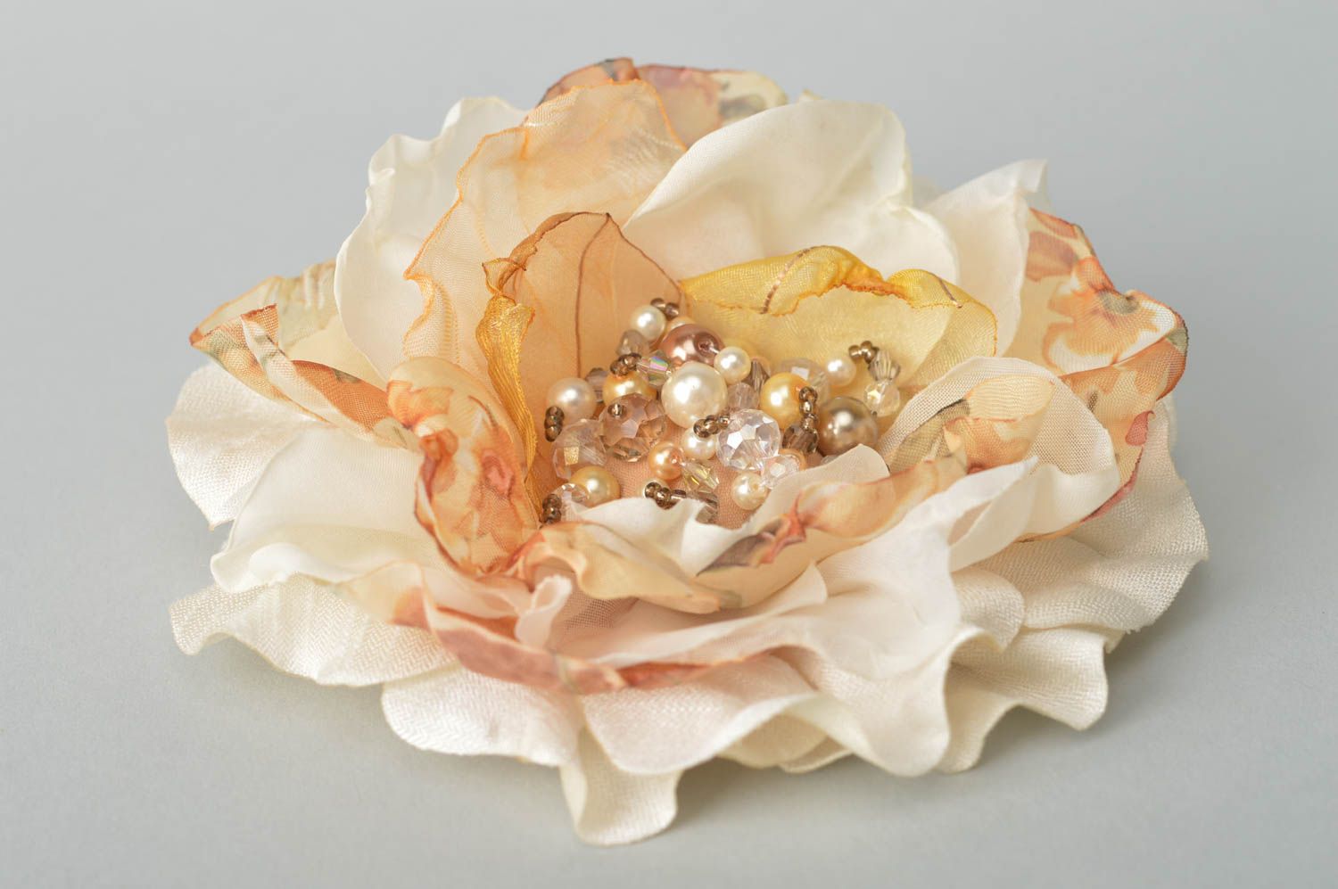 Broche Barrette fleur en soie faite main grande originale Cadeau pour femme photo 2
