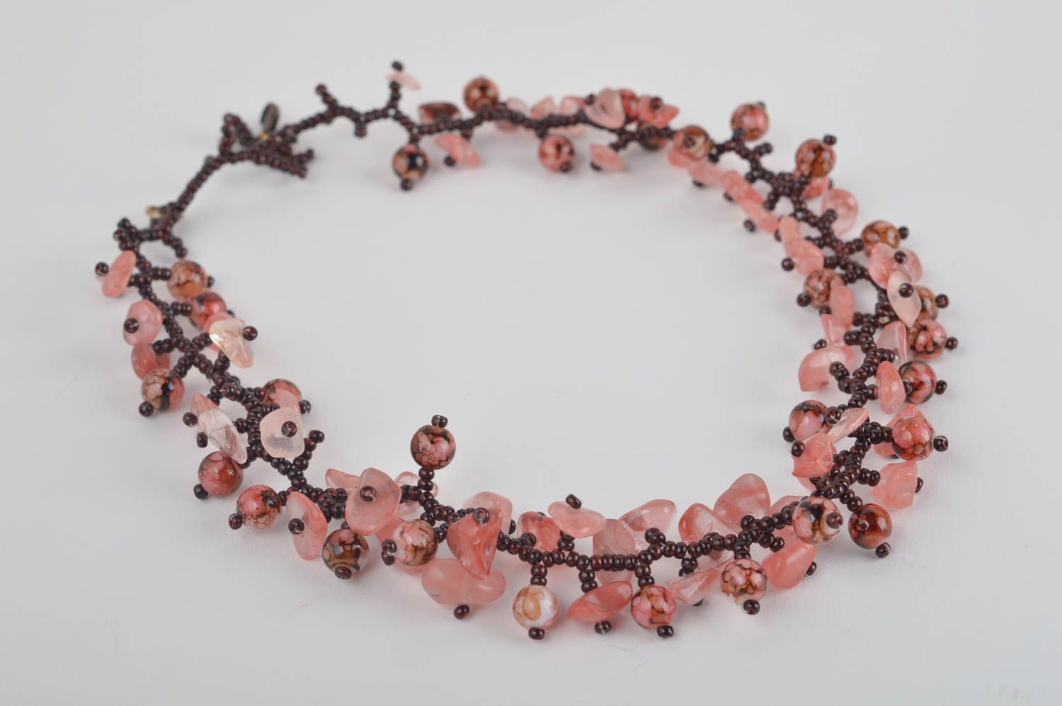 Collier long Bijou fait main rose perles rocaille perles céramiques Cadeau femme photo 2