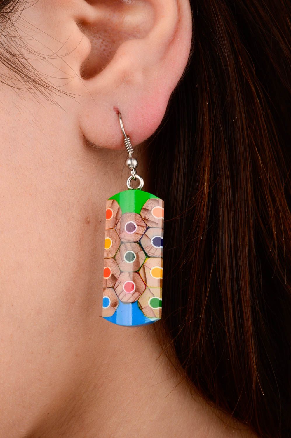 Boucles d'oreilles pendantes Bijou fait main multicolores crayons Cadeau femme photo 2