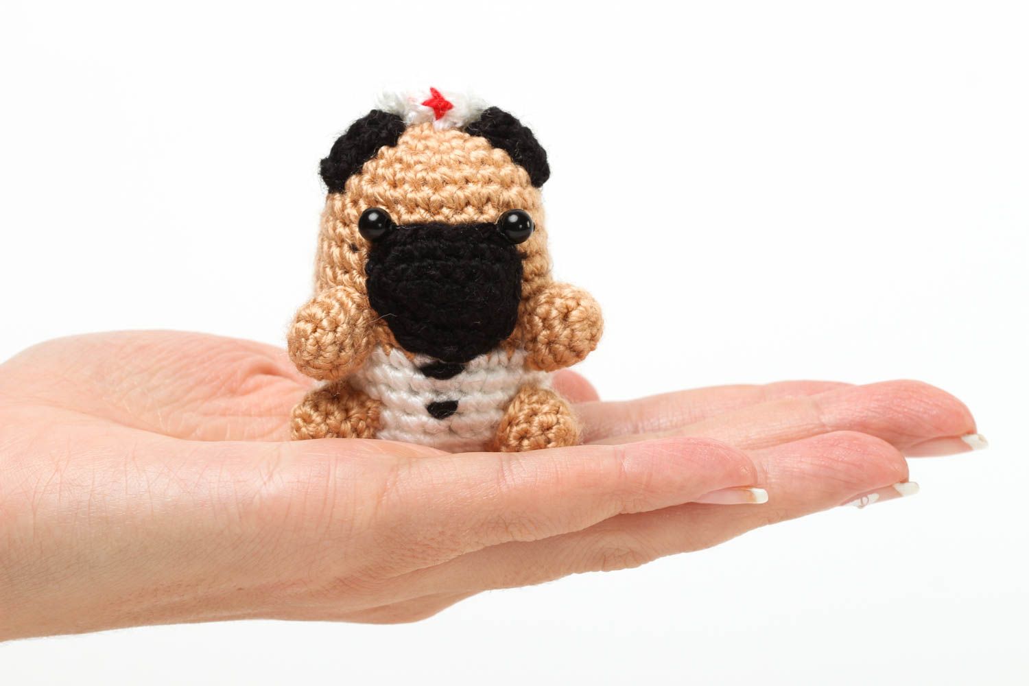 Knitted stuffed pug 3 inches toy for baby girl or boy photo 5