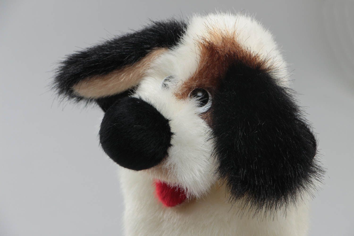 Netter lustiger Kuscheltier Handschuh Hund aus Kunstpelz künstlerische Handarbeit foto 3