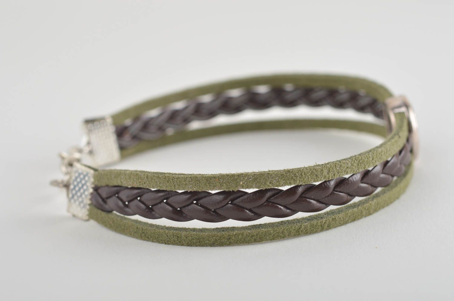 Designer Schmuck handmade Leder Armband Accessoire für Frau Junge Zopf grün foto 5