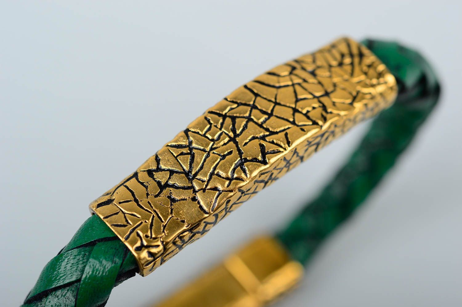 Кожаный браслет хэнд мэйд браслет на руку зеленый женское украшение из кожи фото 4