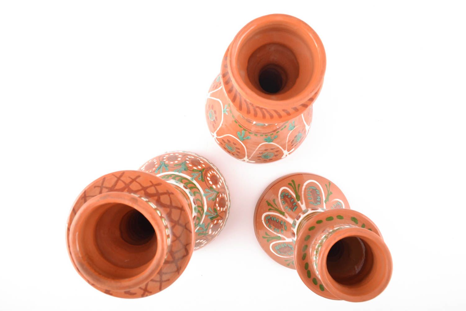 Candeleros de cerámica artesanales con pintura en conjunto de 3 piezas foto 4