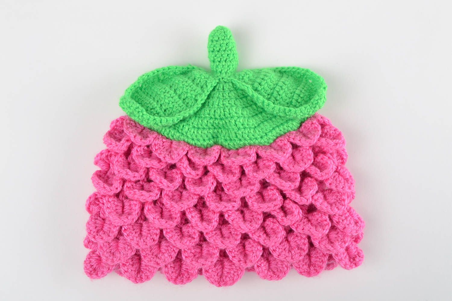 Bonnet tricot fait main Chapeau au crochet Vêtement pour enfant vert rose photo 3