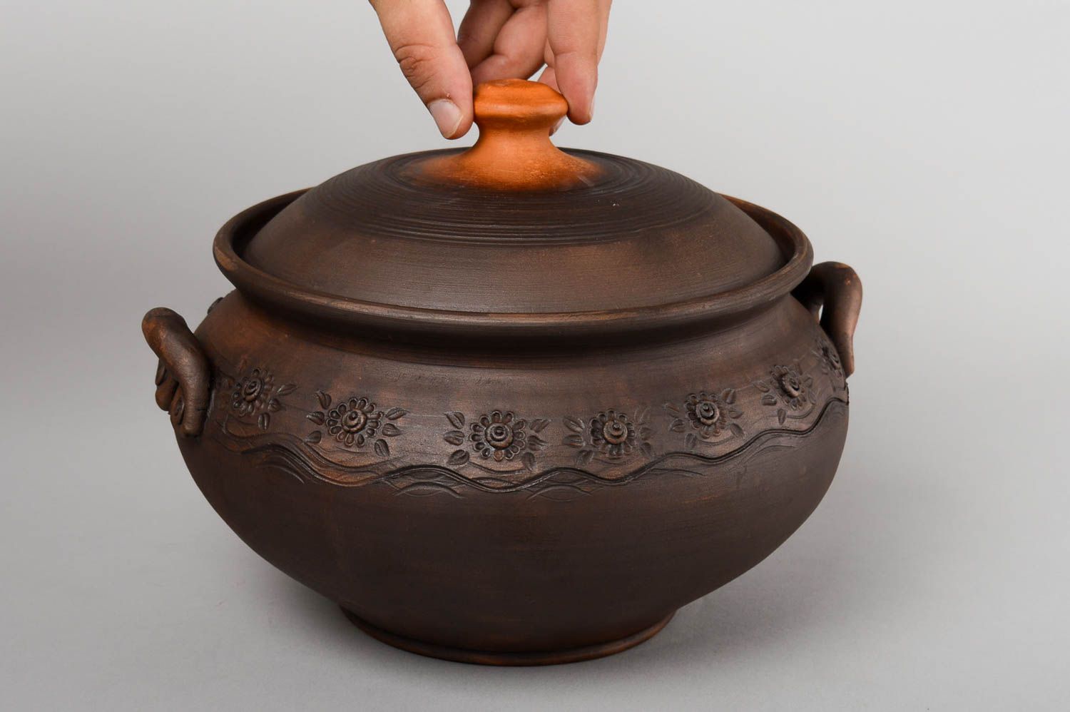 Handgefertigt Topf aus Ton Keramik Geschirr Deko für Küche in Braun ausgefallen foto 5