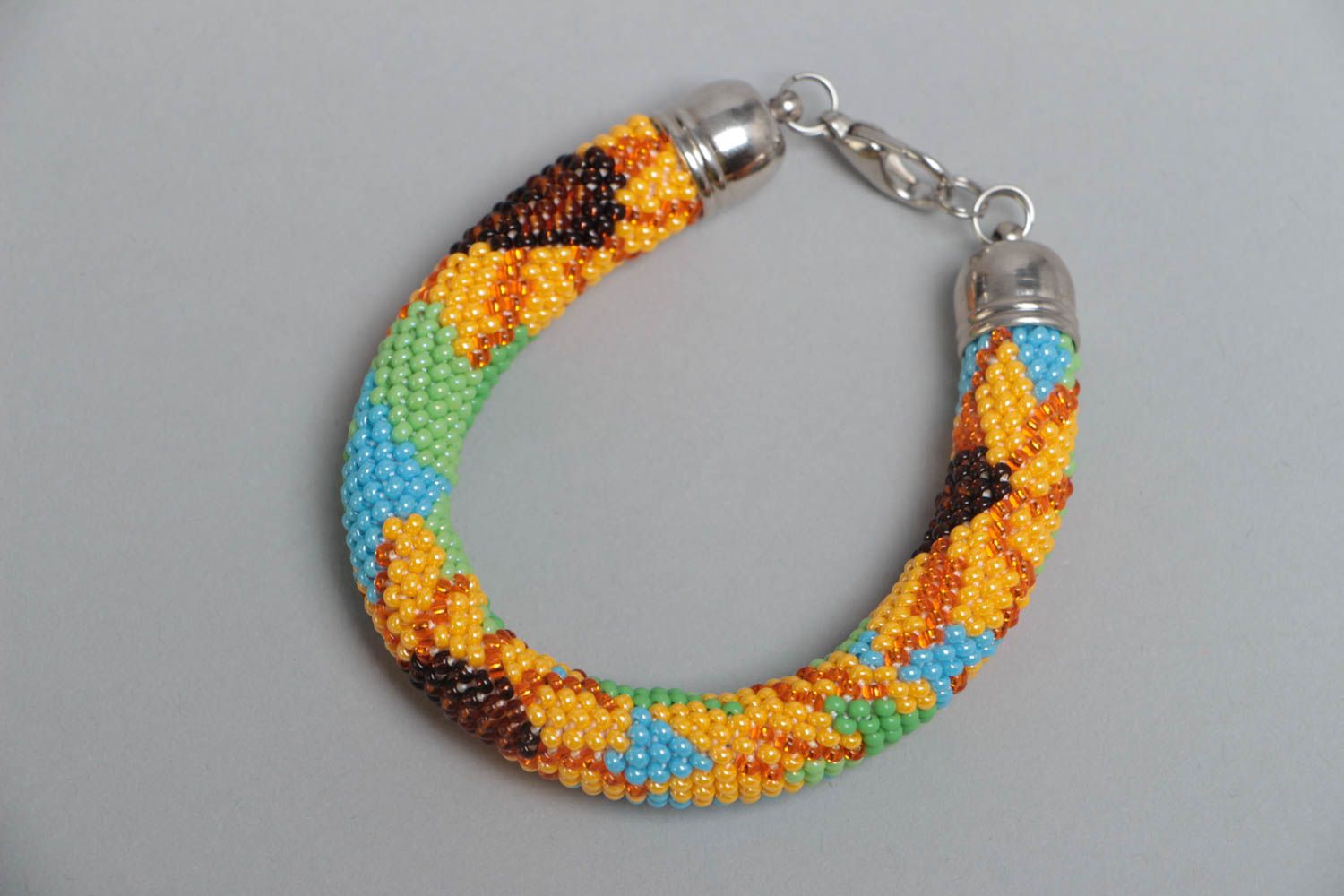 Handmade designer beaded cord wrist bracelet with bright sunflowers ornament photo 2