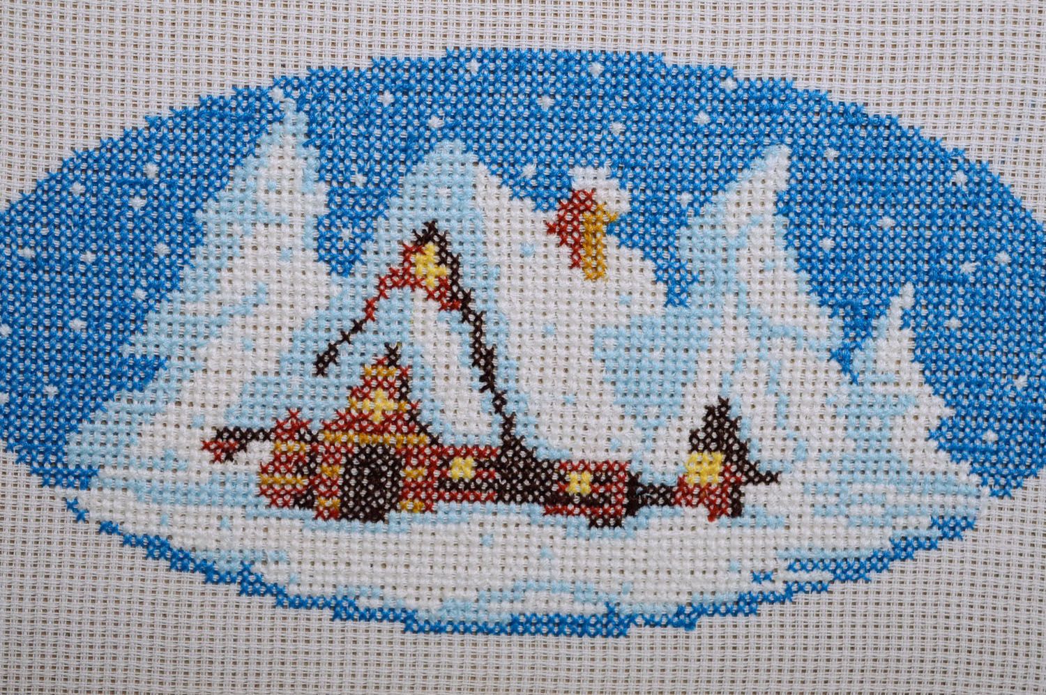Hand embroidered picture Winter Landscape photo 2