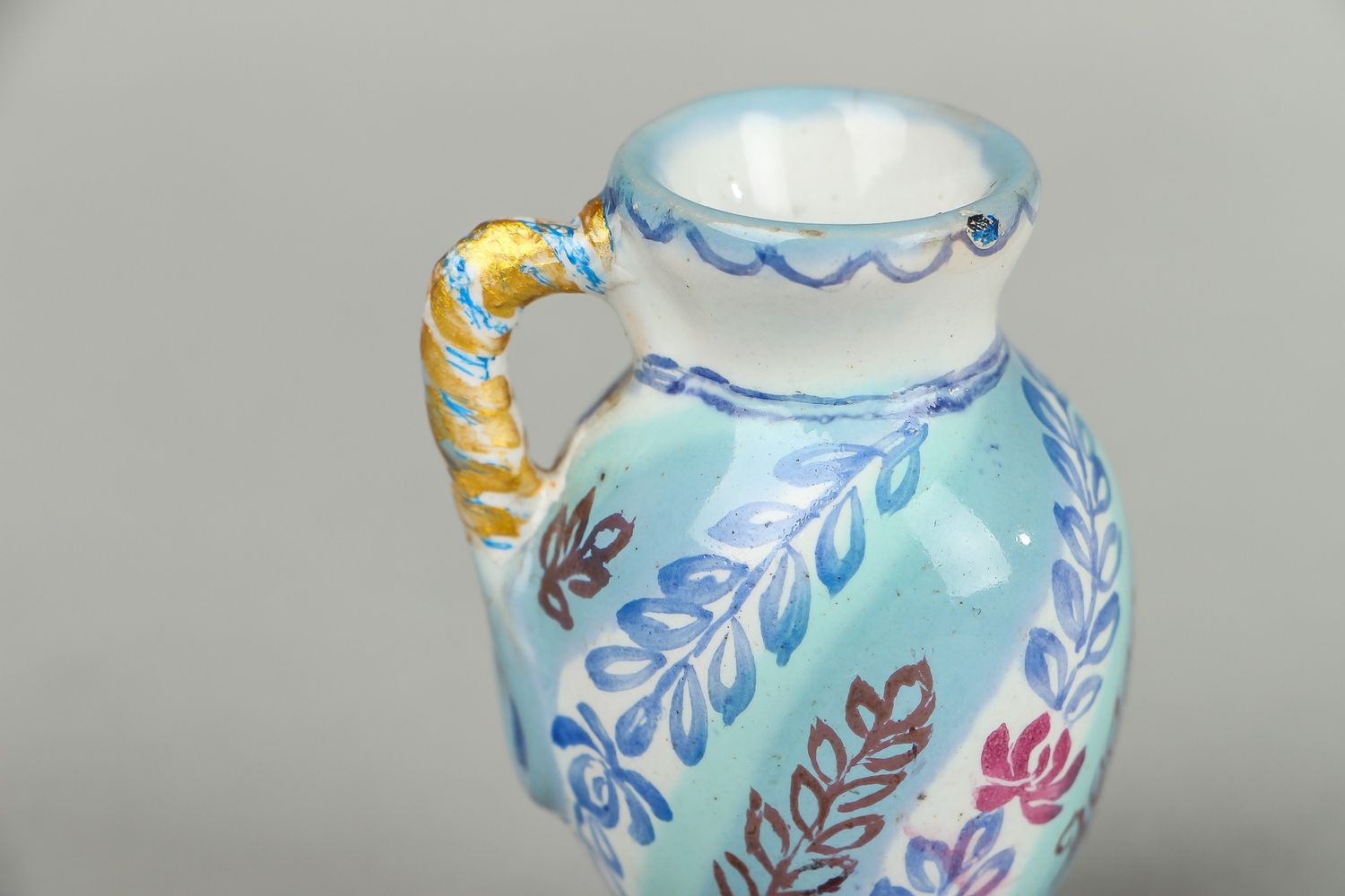 Petit vase en céramique bleu fait main photo 3