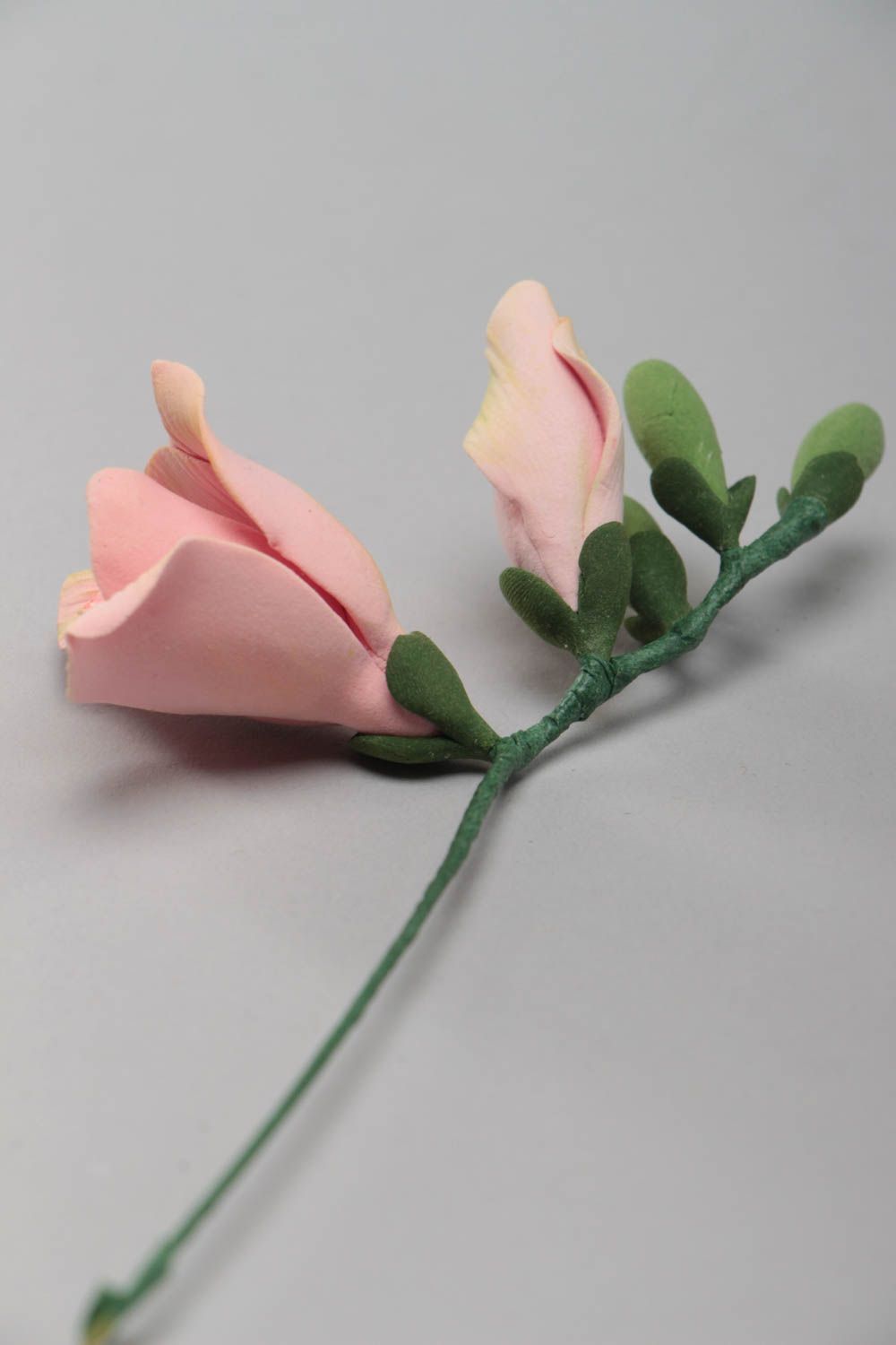 Unusual beautiful homemade molded polymer clay flower Freesia photo 3