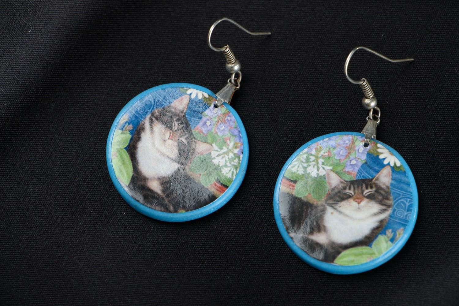 Polymer clay earrings with decoupage photo 1