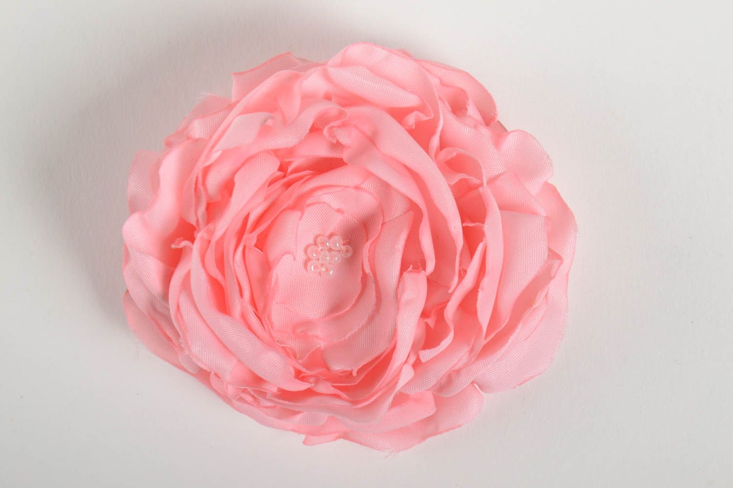 Заколка цветок из ткани розовая нежная пышная ручной работы красивая хэнд мейд фото 4