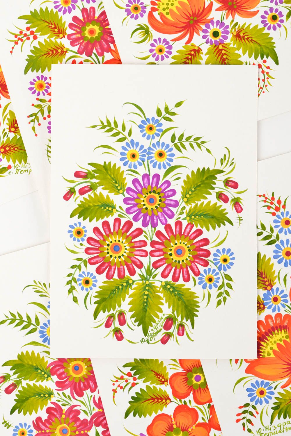 Carte de voeux faite main peinte à la gouache motifs floraux Petit cadeau photo 3