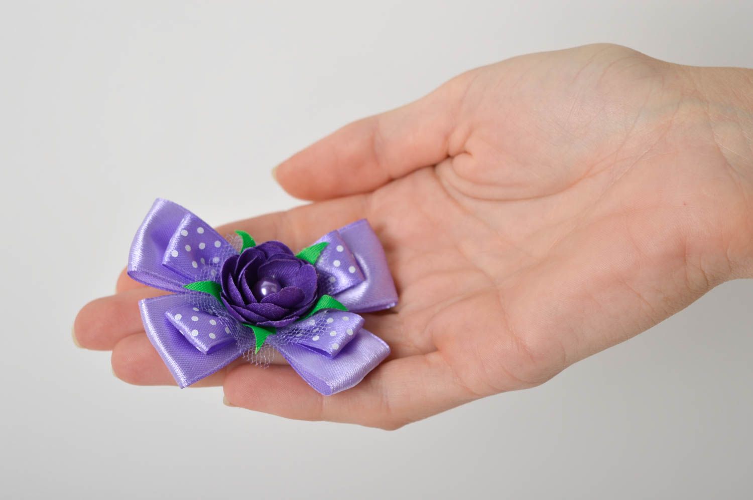 Аксессуар для волос украшение ручной работы заколка с цветком фиолетовая фото 5