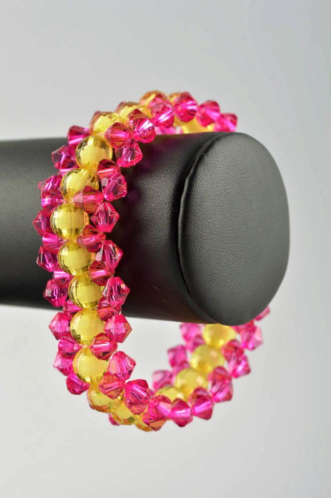 Pink and yellow beads narrow bracelet for girls photo 2