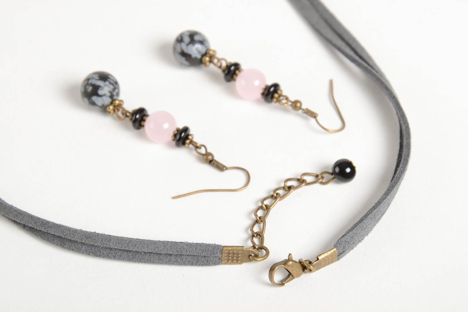 Handmade designer earrings stylish elegant necklace natural stone jewelry set photo 4