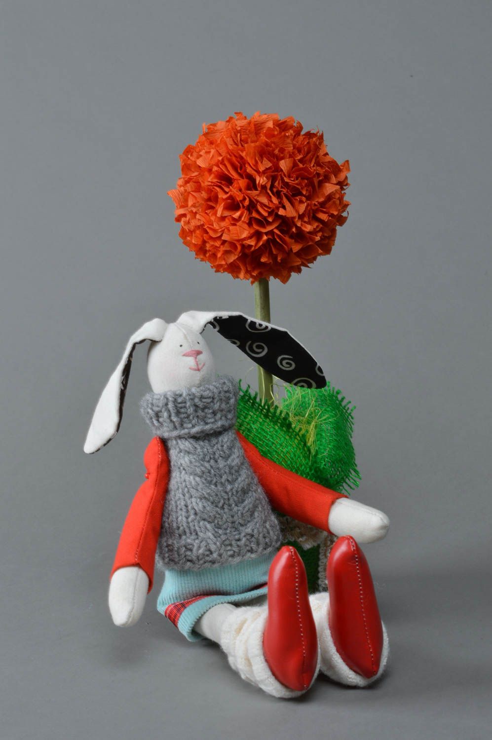 Unusual beautiful handmade fabric soft toy hare for kids photo 2
