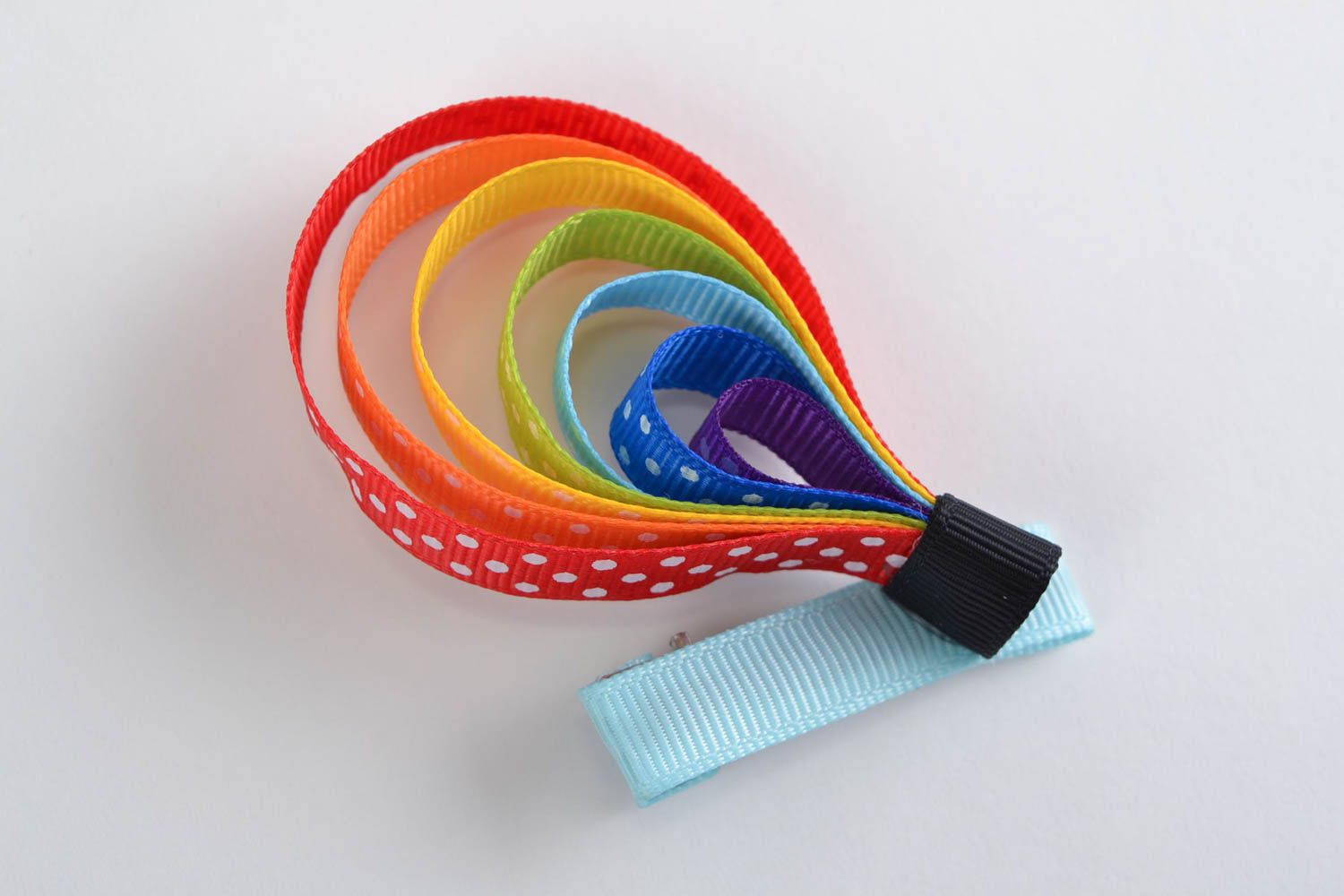 Bunte Haarspange handgemacht aus Ripsbändern Alle Regenbogenfarben foto 1