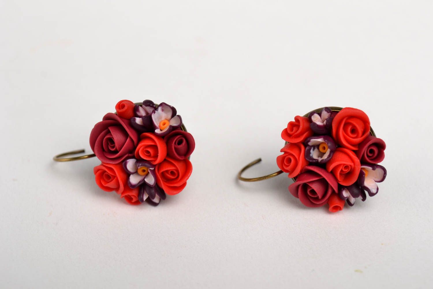 Handmade tender red earrings flower unusual earrings stylish accessory photo 2